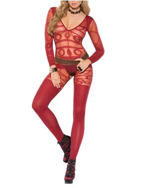 Red Sheer Long Sleeve Bodystocking